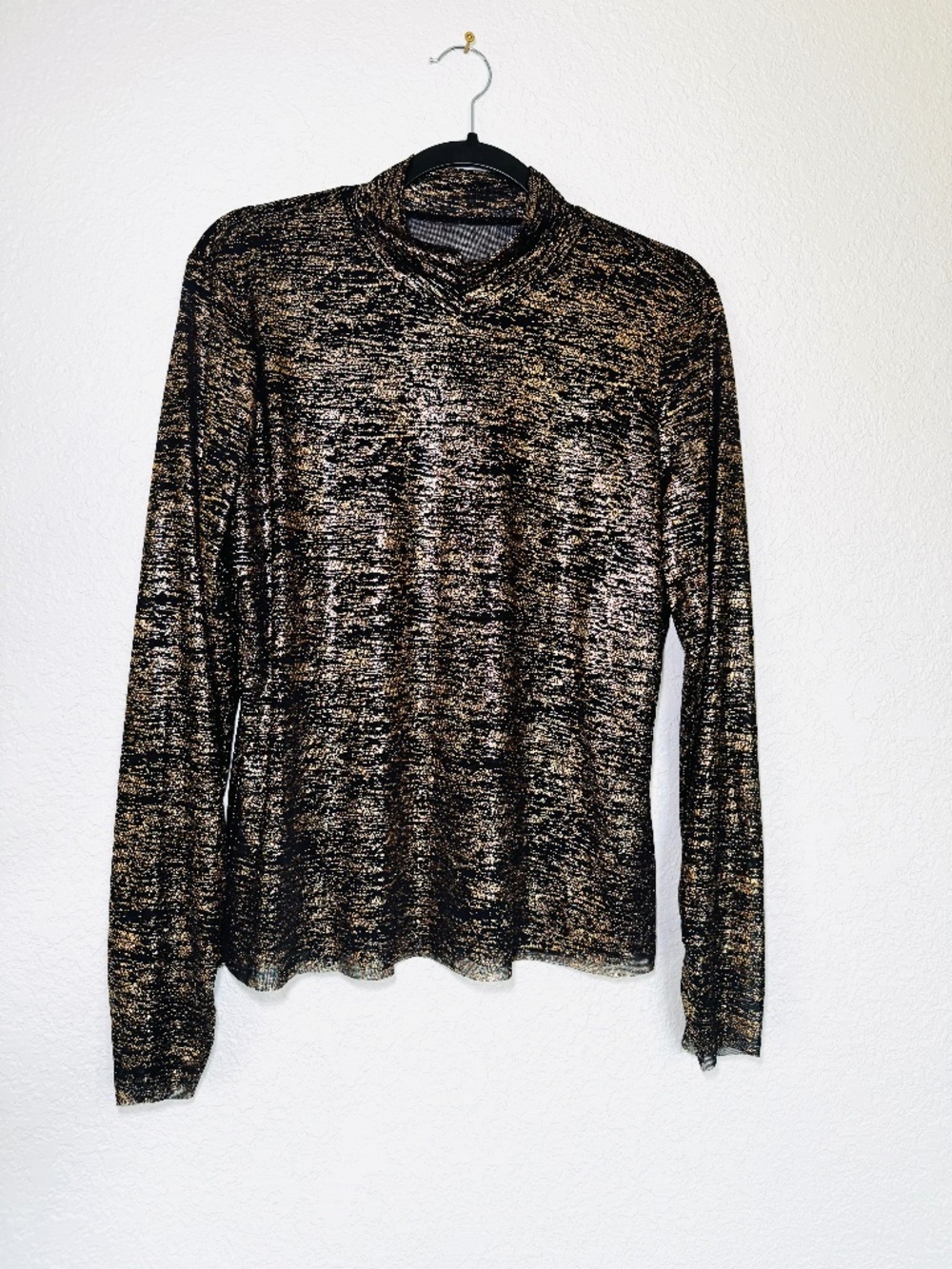 Rachel Rachel Roy Sheer Top M Gold Black Metallic Shimmer Long Sleeve Whimsygoth
